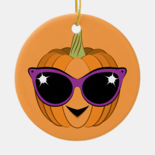 Ornement En Céramique Citrouille cool portant des lunettes de soleil de