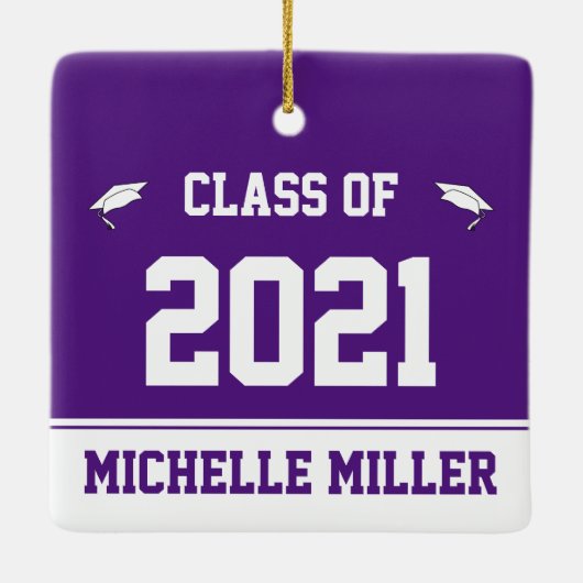 Ornement En Céramique Classe de 2021 Royal Purple and White Graduation (Dos)