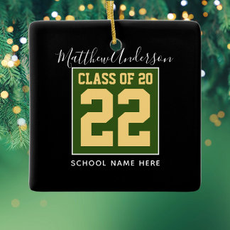 Ornement En Céramique Classe de 2023 Moderne Green Black & Gold Graduati