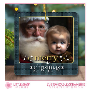 Ornement En Céramique Classique Bébé au premier Noël Plaid Photo