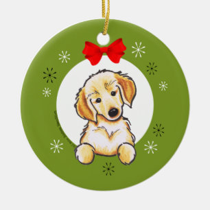 Ornement En Céramique Classique de Noël de chiot de golden retriever
