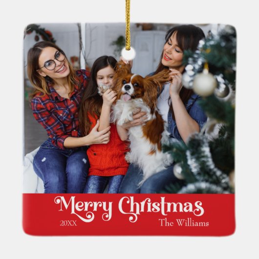 Ornement En Céramique Classique Simple Joyeux Noël Rouge (Dos)