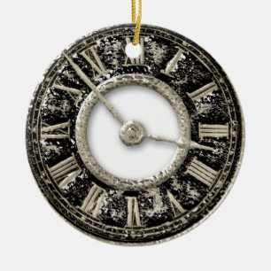 Ornement En Céramique clockface vintage en métal d'or