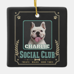 Ornement En Céramique Club Social de Chien Photo & Nom Vintage