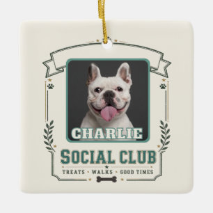 Ornement En Céramique Club Social Vintage Photo et Nom de Chien