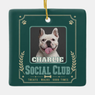 Ornement En Céramique Club Social Vintage Photo & Nom de Chien