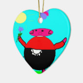 Ornement En Céramique cochon avec fleur & papillon au soleil, art par en (Gauche)