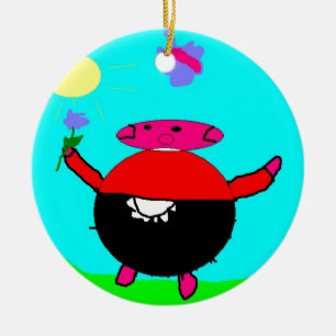 Ornement En Céramique cochon avec fleur & papillon au soleil, art par en