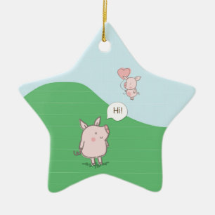 Ornement En Céramique Cochon Flottant mignon Dit Bonjour