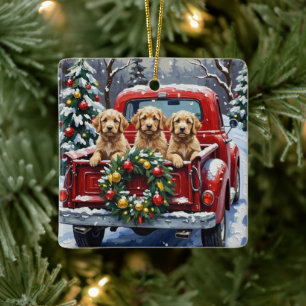 Ornement En Céramique Cockapoo camion rouge de Noël vacances