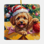 Ornement En Céramique Cockapoo Dog Christmas Gift Box Surprise (Devant)