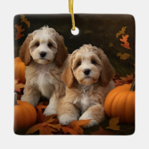 Ornement En Céramique Cockapoo Puppy Citrouille d'automne