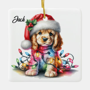 Ornement En Céramique Cocker personnalisé Spaniel Père Noël Noël