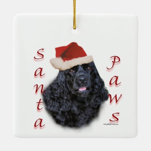 Ornement En Céramique Cocker Spaniel (noir) Père Noël Paws (Dos)
