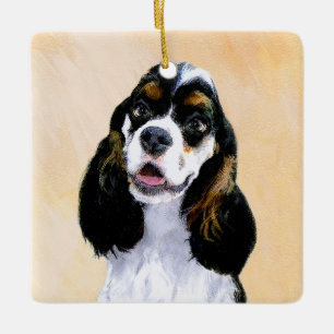 Ornement En Céramique Cocker Spaniel (Parti) Peinture - Art original de 