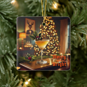 Ornement En Céramique Cocktail de Noël du milieu du siècle Merry & Brigh