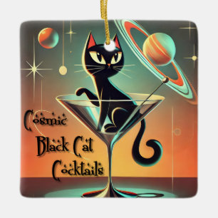 Ornement En Céramique Cocktails Futuristes Atomiques Chat Noir Cosmique