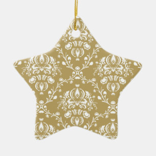 Ornement En Céramique Cocoa and Cream Damask