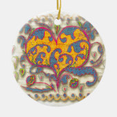 Ornement En Céramique Coeur d'art populaire avec feuilles et fleurs (Devant)