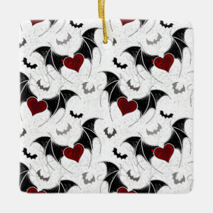 Ornement En Céramique Coeur d'Halloween avec ailes de chauve-souris noir