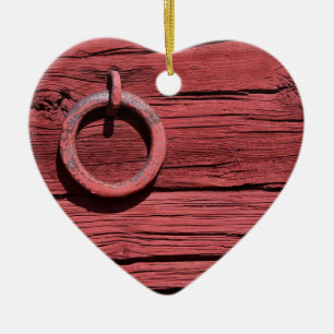 Ornement En Céramique Coeur romantique de mur en bois rouge rural de