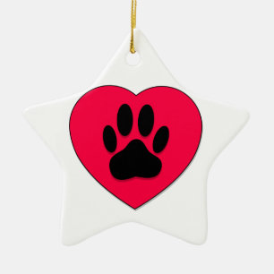 Ornement En Céramique Coeur rouge avec Empreinte de patte de chien