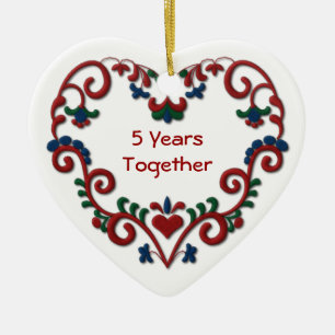 Ornement En Céramique Coeur scandinave 5 ans ensemble d'anniversaire