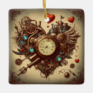 Ornement En Céramique Coeur Steampunk/Saint-Valentin