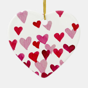 Ornement En Céramique Coeurs d'aquarelle de la Saint-Valentin - rose