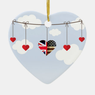Ornement En Céramique Coeurs de drapeau britannique et américain de
