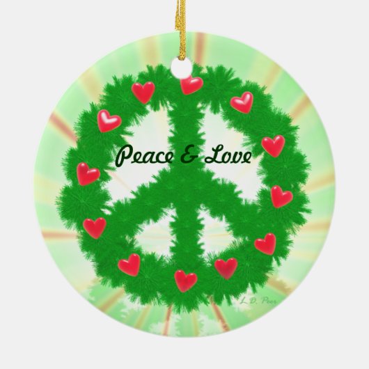 Ornement En Céramique Coeurs de paix de Noël Wreath (Dos)