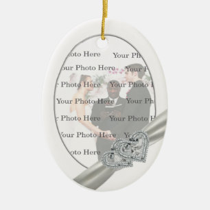 Ornement En Céramique Coeurs Mariage blanc Oval Ornament
