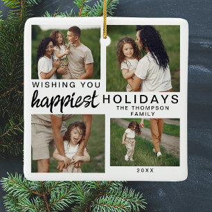 Ornement En Céramique Collage de photos de famille personnalisées Noël 2