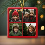 Ornement En Céramique Collage de photos Instagram avec Joyeux Noël<br><div class="desc">Un design simple et moderne qui met en valeur vos photos. Il s'agit d'un ornement unilatéral avec 4 photos. Si vous avez des problèmes avec votre image ou texte,  cliquez sur le bouton personnaliser et vous pourrez déplacer les choses et apporter des changements.</div>