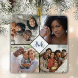 Ornement En Céramique Collage do-it-yourself quatre photos personnalisé<br><div class="desc">Les photos de famille avec monogramme personnalisé ornements de Noël font de grands cadeaux de souvenir. Ajoutez facilement vos propres photos à cet ornement et ajoutez votre monogramme de famille en bleu pour un affichage élégant pour Noël. Idéal pour grands-parents,  frères et soeurs ou amis.</div>