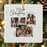 Ornement En Céramique "Collage personnalisé de quatre photos de Noël Joy<br><div class="desc">Créez une mémoire de vacances chaleureuse avec l'Ornement de collage à quatre photos de Joyeux Noël personnalisé. Cet ornement magnifiquement conçu présente quatre photos préférées, ajoutant une touche personnalisée et significative à votre arbre de Noël. Parfait comme cadeau pour la famille et les amis ou comme gardien pour vos propres...</div>