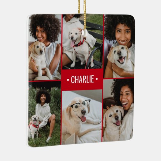 Ornement En Céramique Collage photo de chien Monogrammé (Droite)