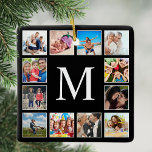 Ornement En Céramique Collage photo de famille personnalisée Noir person<br><div class="desc">Créez votre propre collage photo personnalisé 12, ornement de Noël avec vos images personnalisées sur un simple arrière - plan noir moderne. Le visage des fêtes de Noël comporte également votre nom de famille, année établie et un script manuscrit "Amour". Ajoutez vos photos, designs ou oeuvres d'art préférés pour créer...</div>