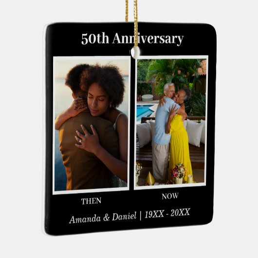 Ornement En Céramique Collage photo noir et blanc 2 Anniversaire (Droite)