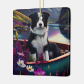 Ornement En Céramique Collie frontalier sur une pagaie : une aventure Pi (Gauche)