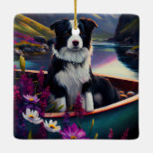 Ornement En Céramique Collie frontalier sur une pagaie : une aventure Pi (Dos)