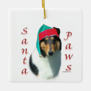 Ornement En Céramique Collie (lisse) Père Noël Paws