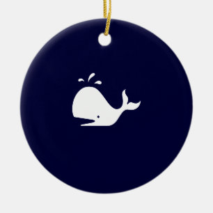 Ornement En Céramique Collier de baleine de Glow_White-on-Blue d'océan