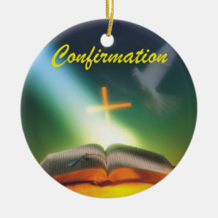 Ornement En Céramique Colombe de confirmation, Bible, Croix