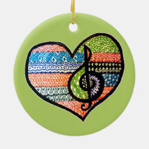 Ornement En Céramique Coloré Rainbow Music Heart Doodle personnalisé