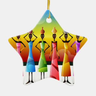 Ornement En Céramique Colorful African Women with Vessels