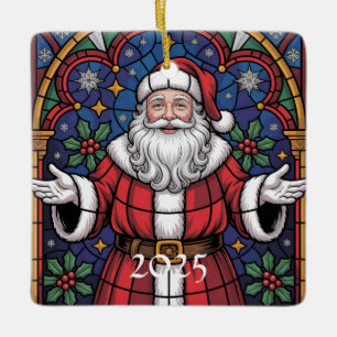 Ornement En Céramique Conception de vitrail de Noël avec le Père Noël