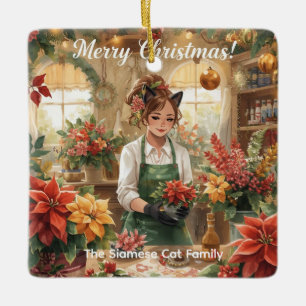 Ornement En Céramique Conception fleur de Noël de chat par fleuriste Pap