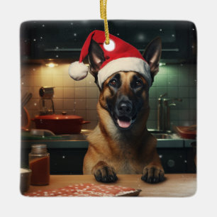 Ornement En Céramique Cookies de Noël Malinois Belge Festive