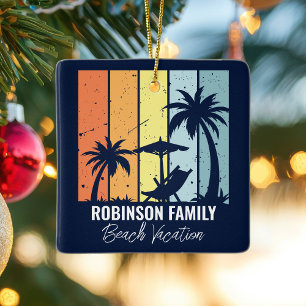 Ornement En Céramique Cool Retro Beach Vacances Custom Blue Christmas